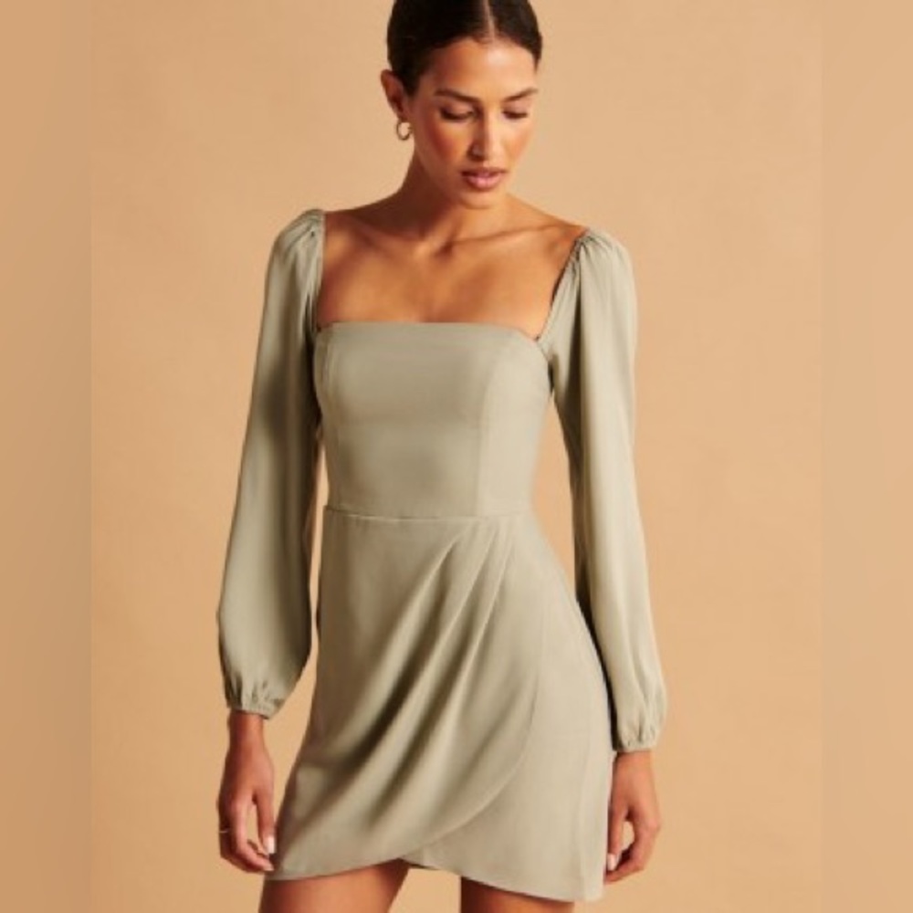Abercrombie & Fitch Long-Sleeve Draped Skirt Mini Dress with smocked back